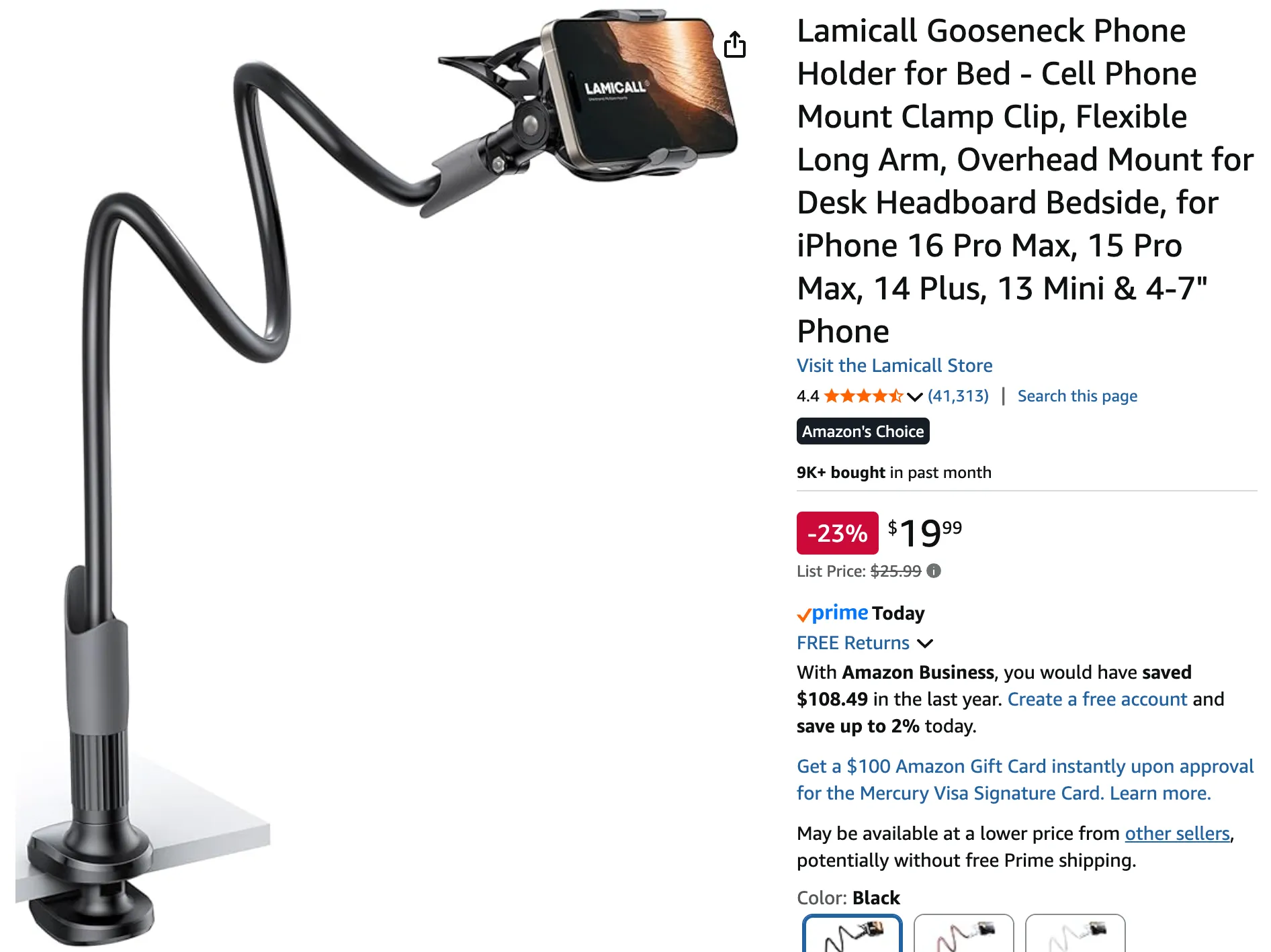 Flexible goose neck clamp holding a smartphone in position to view a computer monitor for hands-free video streaming